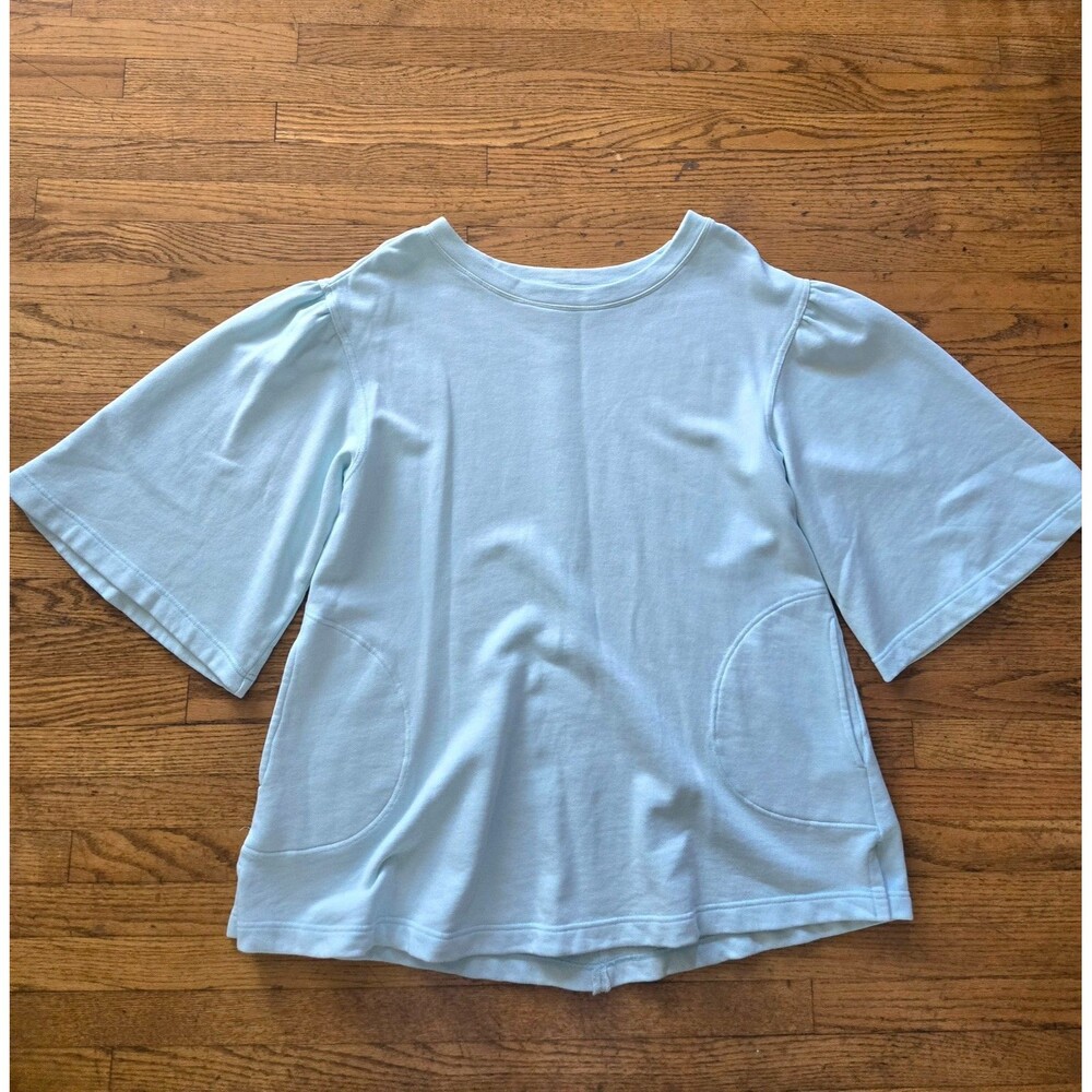 Free People Beach Oversized Terry Knit Tunic Blue Bell Sleeve Pockets Size XS